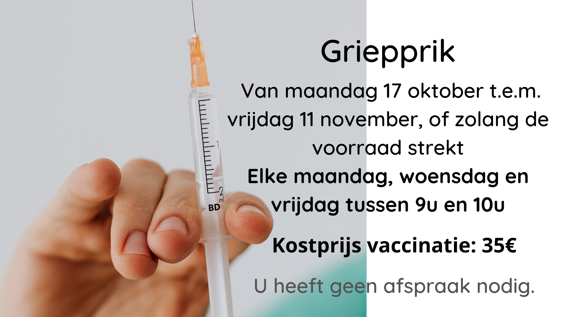 Griepprik vanaf 17 oktober Euro Clínica Rincón